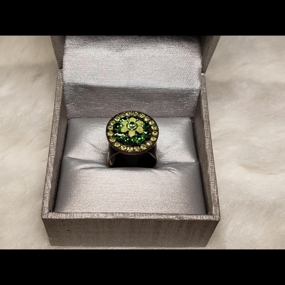 Green Crystal Flower Ring Adjustable Open Clasp - Picture 7 of 7